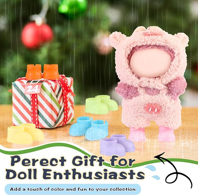 6 Pairs Cute Doll Shoes for 17cm Dolls Mini Rain Boots Fit Perfectly on 15cm/17cm Standing Sitting Series Multi Color Plastic Boots Cute Clothes Accessories (Multicolor)