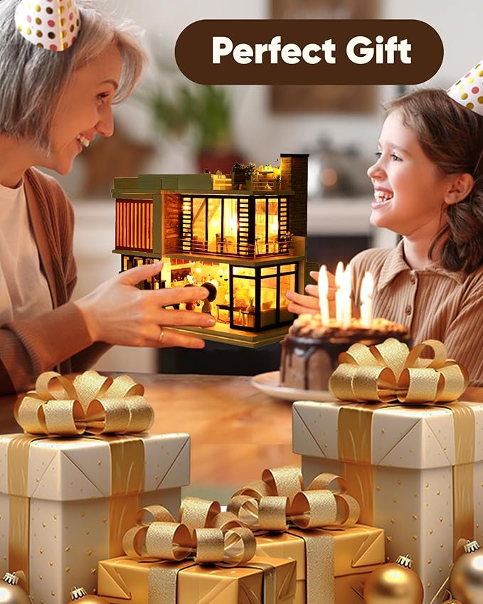 DIY Miniature House Kit, DIY Dollhouse Kit for Adults to Build, Mini House Kit with LED, Mayberry Street Miniatures, Ideal Gifts for Birthday, Halloween Christmas(Florence)