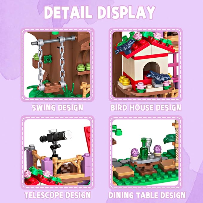 Bird Tree House Building Block Set Creative Forest Playhouse Toy with Swing Ladder and Bird Nest Nature Adventure Kit for Nature Loving Kids Teens