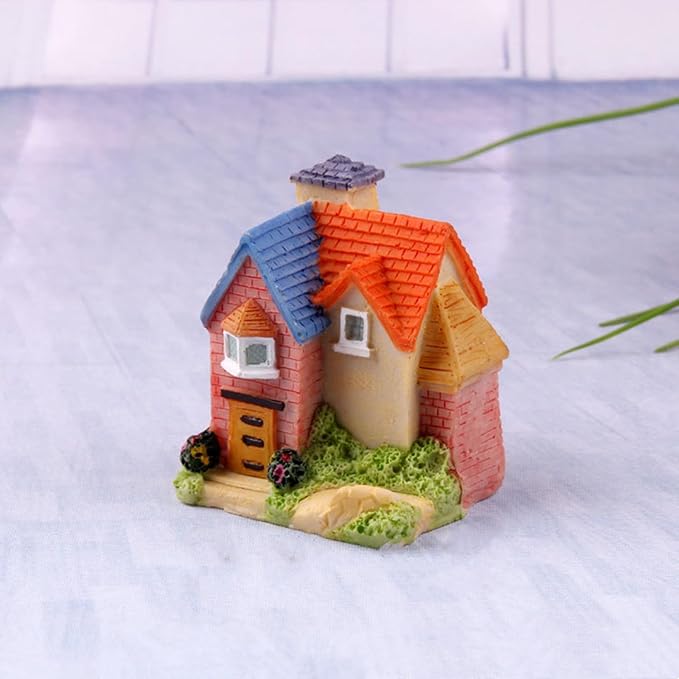 Avtytsda Resin Miniature House 4PCS Miniature House Fairy Gardening Micro Landscape Village Stone House Bonsai Terrarium Crafts Ornaments Accessories Home Decoration (B)