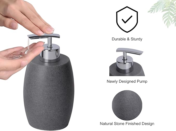 Clasin Home Grey Bathroom Accessories Set 3 PC, Resin Sandstone Look Soap Dispenser, Toothbrush Cup, Soap Dish, Bathroom Soap Dispenser Set for Home Decor and Kitchen