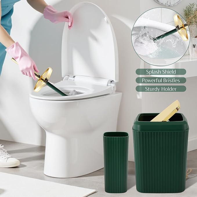 WSBArt 17PCS Bathroom Accessory Set Bathroom Set Hunter Green Bathroom Accessories,Toilet Brush, Trash Can, Qtip Holder Dispenser& 3PCS Soap Dispenser