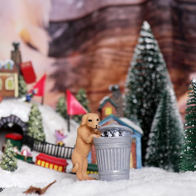 Christmas Village Accessories Ornaments Resin Christmas Village Sets Decoration for Xmas Festival Holiday (Dog Trash Can)