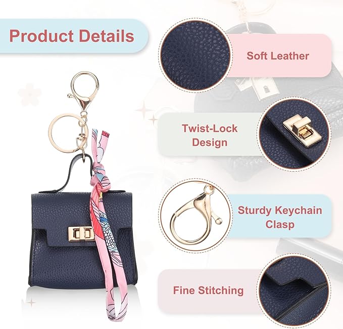 PATIKIL Mini Backpack Keychain, Cute Coin Purse Keychain PU Leather Backpack Purse Key Chain Little Earbud Bag Keychains for Women Mini Card Data Cable Organizer, Bright Blue
