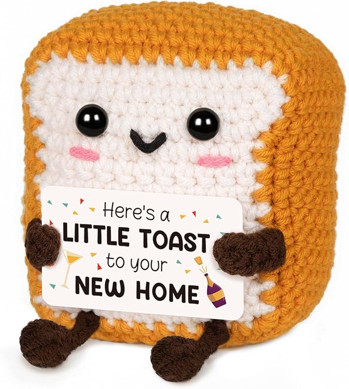 Glydein A Little Toast to Your New Home - Mini Handmade Crochet Toast, Funny Housewarming Gifts New Home New Apartment, House Warming Gifts New House for Women Men Friend