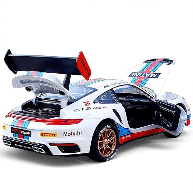 Toy Cars for 911 GT3 RS RSR Turbo S, 1:32 Alloy Diecast Model Cars,Pull Back Car Toy with Light and Sound Gift Sports Race Car for Boys Age 3+ Gifts White