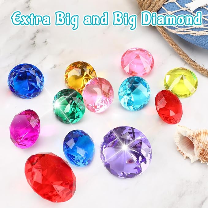 MARFOREVER 15Pcs Large Diving Gem Pool Toys - 2 Extra Big 60mm Diamond and 13 Colorful 40mm Big Acrylic Diamond Pool Gem Set Summer Swimming Party Favors Underwater Gem Diving Toy for Boys and Girls