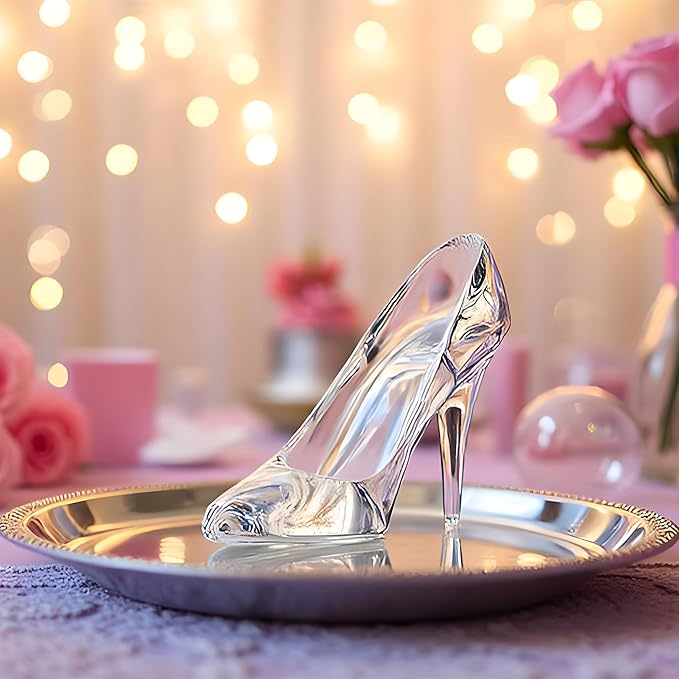 QFkris Cinderella Glass Slipper Decoration for Girls Room Decor, 4" Cinderella Heels Glass Shoes for Party Decorations, Princess Birthday Bedroom Decor, Valentines Day Gift for Women