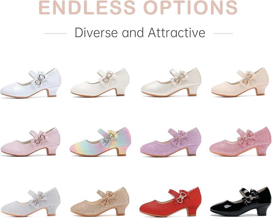 Dufannie Girls Dress Shoes Low Heel Princess Flats Mary Jane Flower Wedding Party Glitter Shoes for Kids Toddler