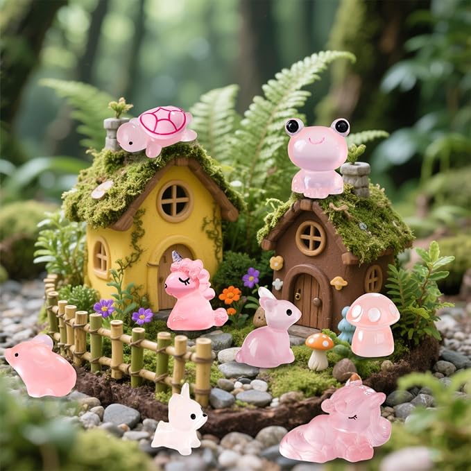 180pcs Pink Mini Ocean Resin Animals Luminous Tiny Animals Figurines Glow in The Dark for DIY Miniature Fairy Garden Accessories Micro Landscape Aquarium Dollhouse Decorations（Pink Style）