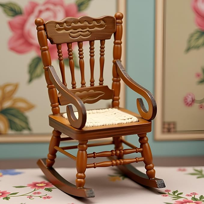 Brown 1/12 Miniature Rocking Chair Dollhouse Furniture Accessories Doll House Accessory