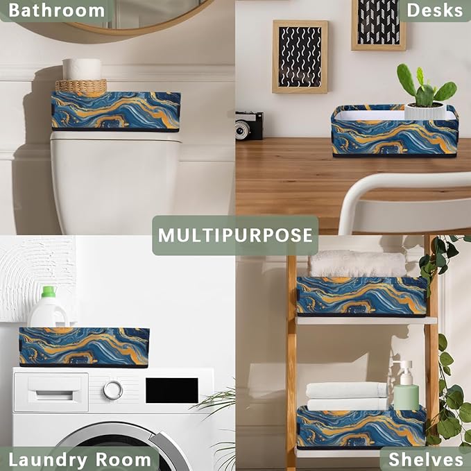 Marble Pattern Bathroom Storage Baskets Waterproof Bathroom Counter Organizer Decorative Toilet Paper Storage Basket for Organizing for Bathroom Living Room Decor