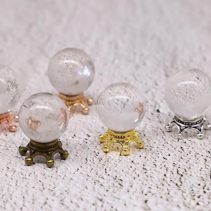 Fairy Garden Crystal Ball, Miniature Glass Gazing Ball, Dollhouse Wizard Minis, Terrarium Miniatures, Haunted Dollhouse, Halloween Decor (Yellow Gold)