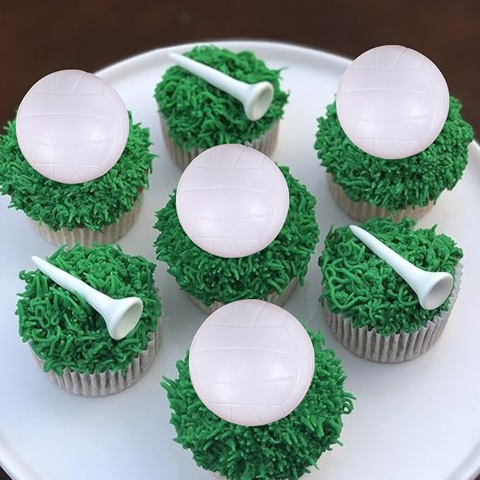 Rsstarxi 12 Pack 3D Volleyball Cupcake Toppers for Sports, Baby Shower & Kids Birthday Parties