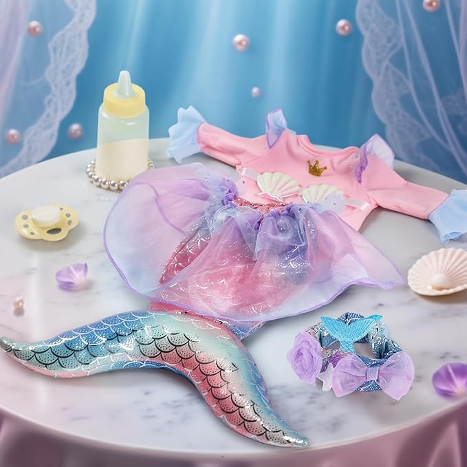 BABESIDE Mermaid Baby Doll Girl, 15-Inch Realistic Soft Baby Dolls with Shiny Mermaid Tail & Accessories, Cute Mermaid Toys for Girls Ages 3-10 Kids, Christmas, Birthday