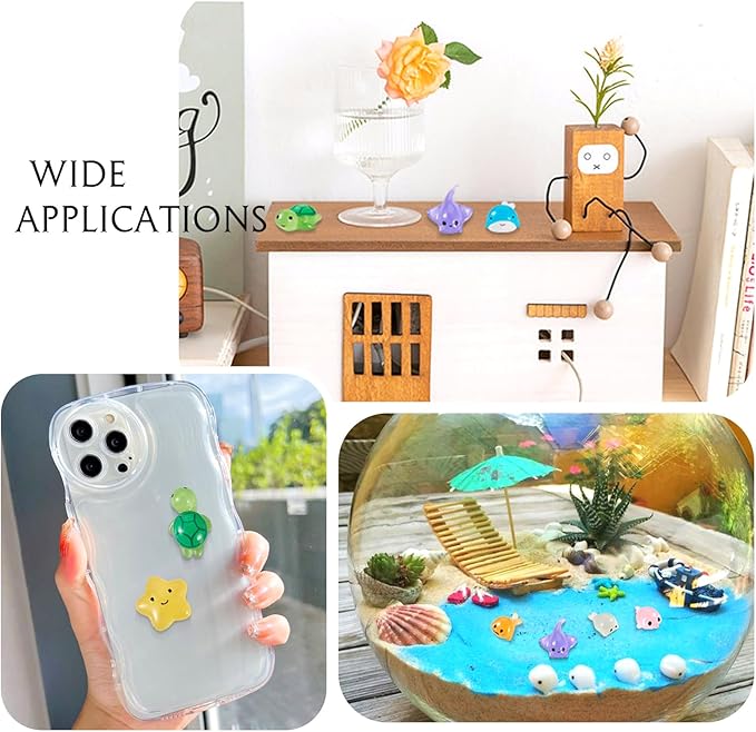 Beadthoven 28pcs Luminous Mini Resin Sea Animals Figures, Fish Crab Star Turtle Figurine Glow in The Dark Miniature Ocean Animal Ornaments for Fish Tank Potted Garden Decoration DIY Micro Landscape