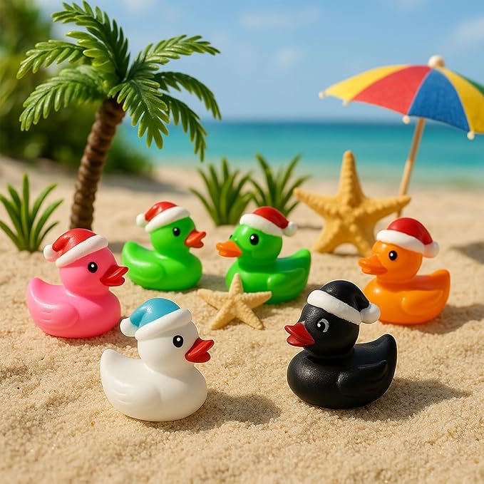 160Pcs Dollhouse Mini Resin Ducks with Hat Tiny Christmas Accessories Miniature Animals Bulk for Dollhouse Decor Micro Fairy Garden Landscape Aquarium Holiday Party Toys DIY Craft Kids Gift