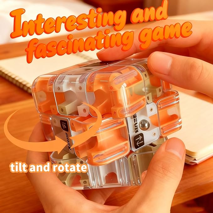 Challenging 3D Labyrinth Maze Cube, Brain-Testing Puzzle Game for Kids 8+, Educational Logic Toy for Home or Travel