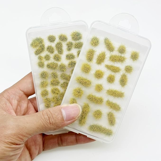 Woohome 78 PCS Model Grass Tufts 2 Size Static Grass Tuft Yellow Miniature Grass Tuft Railway Artificial Grass Terrain Kit for DIY Model Railway Fairy Garden Diorama Scenery