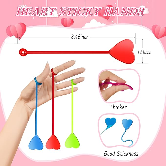 Valentines Sticky Hands Bulk 48PCS Valentines Day Gifts for Kids Classroom Prizes Valentines Party Favors for Kids Stretchy Heart Sticky Hand Toy Valentines Day Goodie Bag Stuffers Kid Party Supplies