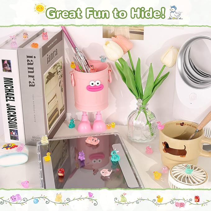 110PCS Mini Resin Animals Miniature Figures to Hide,Tiny Cute Figurines Glow in Dark, Little Animal Small Accessories for Topper Desk Garden Dollhouse Landscape Aquarium Ornaments Crafts & Decor