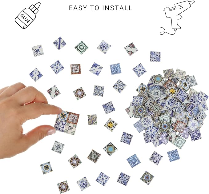 150 pcs, Dollhouse Flooring, 1:12 Scale Doll House Tiles, Miniature Checkerboard Floor, REDUCIO! (Mediterranean Patterns)