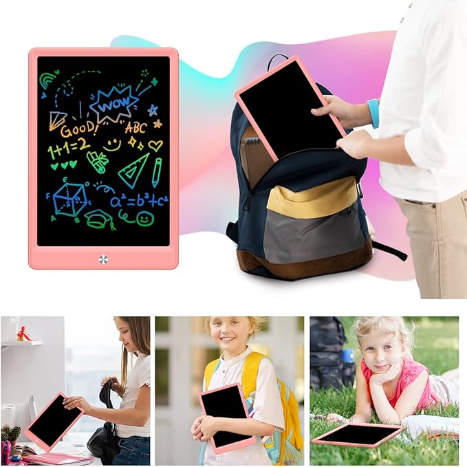 BUKEBU LCD Writing Tablet Doodle Board, Colorful Drawing Pad, Electronic Drawing Tablet, Drawing Pads,Travel Gifts for Kids Ages 3 4 5 6 7 8 Year Old Girls Boys (10.5 inch, Pink&Pink)