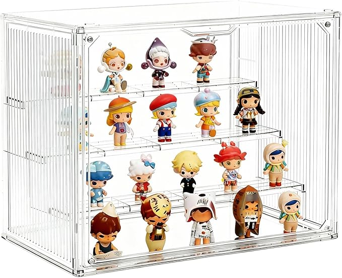 4-Tier Clear Acrylic Display Case for Funko Pop, Labubu, Disney Stitch, SKULLPANDA, Crybaby, DIMOO, Twinkle Twinkle, Sonny Angel, Tiny Tan, Barbie & Mini Collectibles, Dustproof Stackable Showcase