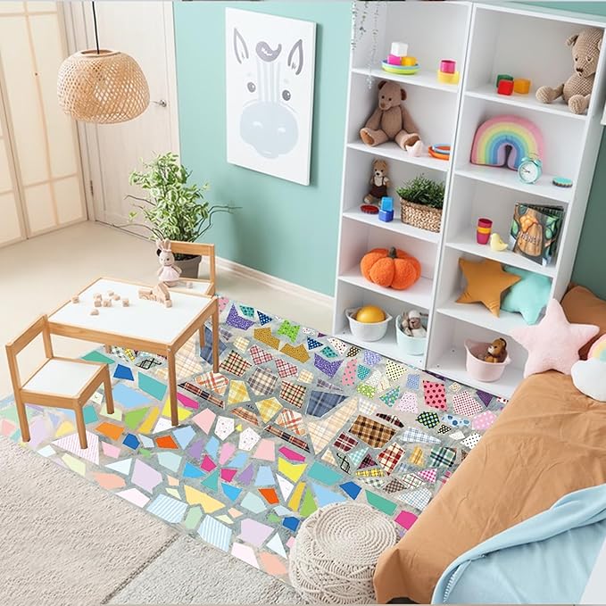 4 Rolls Miniature Dollhouse Mosaic Wallpaper and Flooring Peel and Stick Mini Stone Brick Tile Tape Stickers DIY Self Adhesive Dollhouse Accessories