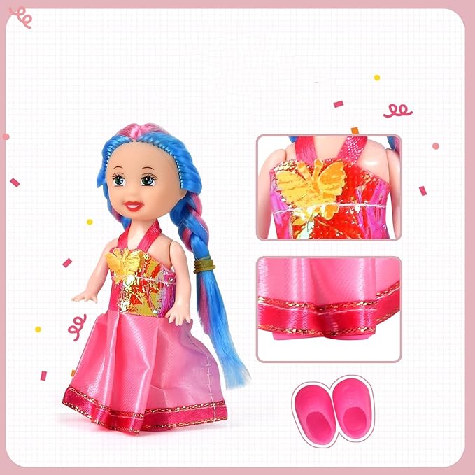 JING SHOW BUSSINESS 10 Sets Doll Clothes for 3 inch Mini Doll ，Include 10 Pieces Girl Mini Dolls, 10 Sets Handmade Doll Clothes and 10 Pairs of Doll Shoes