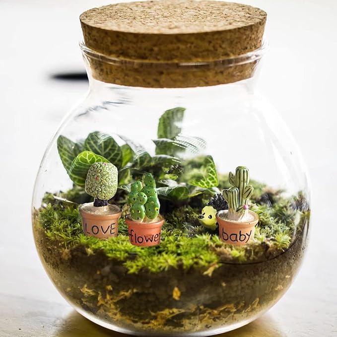 7 Pcs Miniature Succulent & Cactus Figurines – 1:12 Scale Potted Plant Ornaments for Fairy Garden Accessories, Dollhouse Decoration, Micro Landscape Bonsai, Desk & Cake Decor Gift Set