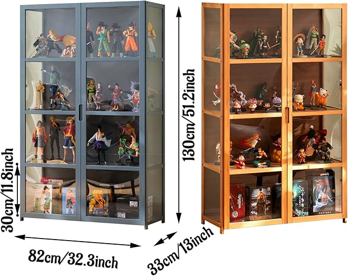 Curio Display Cabinet with Acrylic Doors for Collectibles Small Curio Cabinet 4 Tier 3 Tier Figures Display Case Toys Display Shelves Vitrina Storage Cabinet,Brown,4 Tier_Double Door