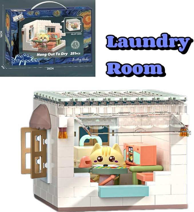 kvlidvo Koko's Cat Town DIY Miniature House Kit,Tiny House Laundry Room Building Kits,Purrfect Dollhouse with 251PCS,Gift for Cat Lovers Teens Kids Ages 3+. Purr-FECT Gift! (HY-120A4)