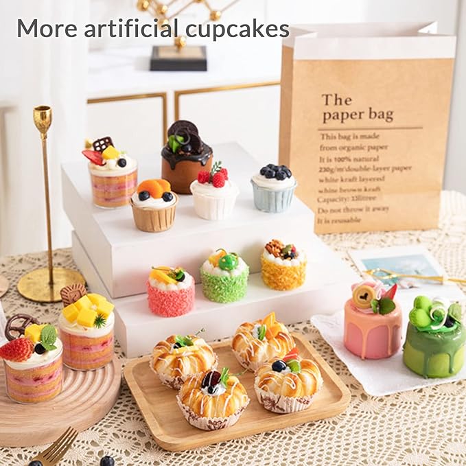 Fake Cupcakes, Artificial Cupcakes for Display, Realistic Fake Food Faux Cake Décor, Artificial Food for Display, Fake Desserts Pastries for Decoration 6 Pack