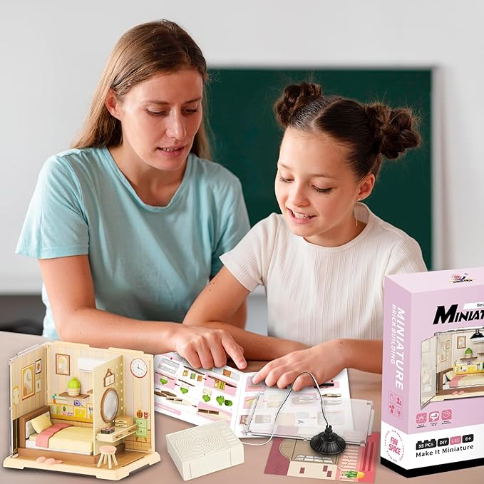 DIY Miniature House Kit, Dollhouse Kit, Miniature Kit, DIY Mini House Building Kit for Adult Teen, Tiny Room Making Kit Craft Hobbies Gift, Cozy Dream Bedroom