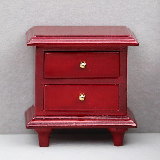 Dollhouse Furniture, 1:12 Scale Doll Side Table with Drawers Miniature Dollhouse Wooden End Table, Mini Nightstand Living Room Bedroom Dolls & Accessories DIY Doll House Decorations for Girls and Boys