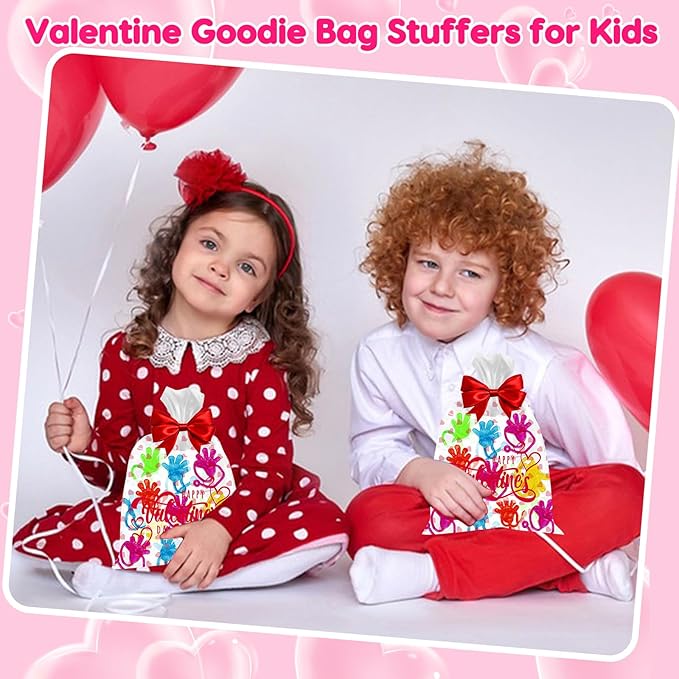 100PCS Glitter Sticky Hands Valentine Party Favors for Kids 4-8 8-12 Birthday Supplies Easter Egg Fillers Goodie Bag Stuffers Classroom Treasure Box Carnival Prizes Bulk Treat Trinkets Pinata Stuff