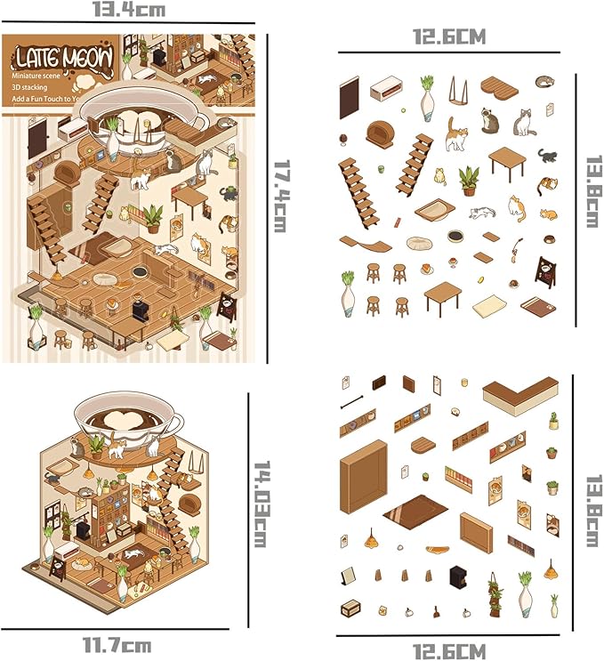 DIY 3D Sticker Scene,6 Sets of Kawaii Miniature Scenic House Stickers,Cozy Room Stickers Therapy Scenes for Adults and Kids Stress Relief Pass The Time and Gifts (Z-2)