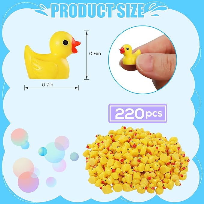 Mini Resin Ducks 220 Pack Tiny Duck Figurines Bulk for Miniature Dollhouse Decor Accessories Garden Aquarium Potted Ornament Party Toys DIY Craft Office Classroom Activity to Hide