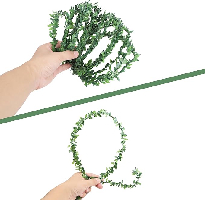 Mini Leaf Garland 24.6FT, Mini Plastic Handmade Dollhouse Decor, Ideal for 1:6 Scale Dollhouses, Fairy Weddings & Miniature Garden Accessories