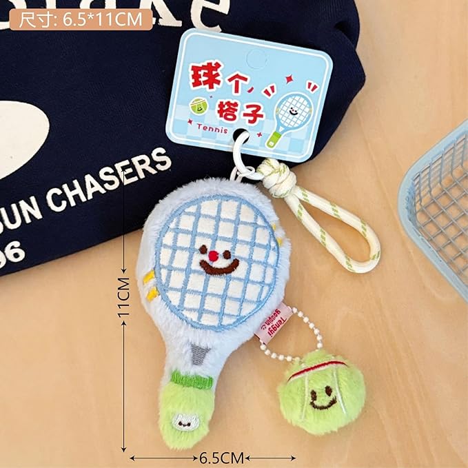 AIETUE Tennis Keychain For Women, Bunny Plush Ball Nylon Rope Doll Little Awakening Color Blocking Gift Accessories