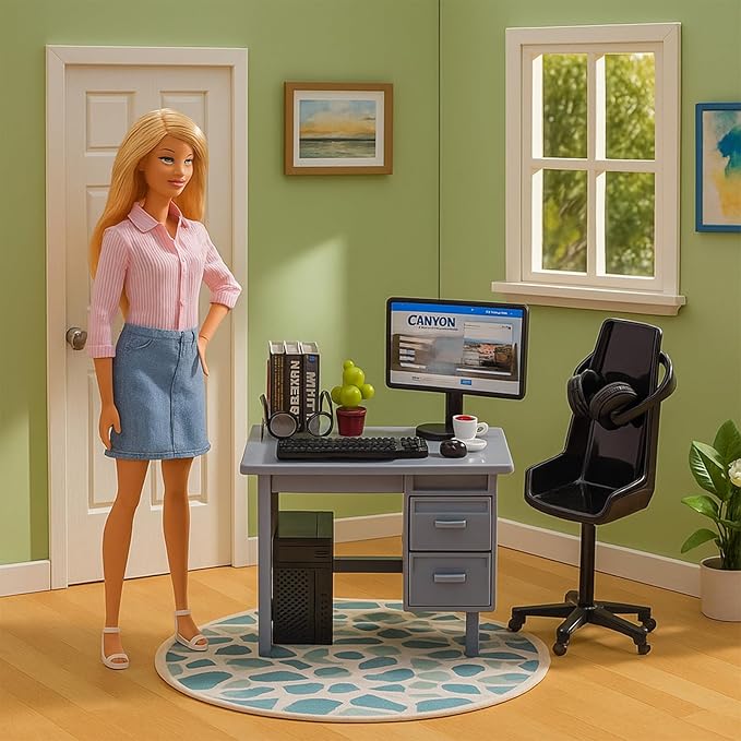 1:12 Scale Mini Office Desk Set Including Mini Computers Desks Computer Accessories Storage Racks Books Desk Lamps Glasses Headphones Mobile Game Controllers Etc Suitable For Displaying Ideal Gifts