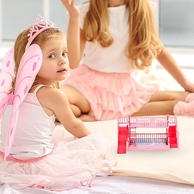 TOYANDONA Baby Doll Bunk Bed for Girls, Miniature Furniture Dollhouse Bed with Stairs, Plastic Mini Bedroom Furniture Birthday 1/12 Scale