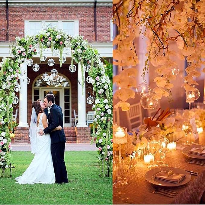 24pcs of Hanging Candle Holders, Glass LED Tealight Holders, Glass Globe Plant Terrariums, 2.36" Diameter Hanging Tealight Holder Terrariums for Wedding Party Tree Home Decorations