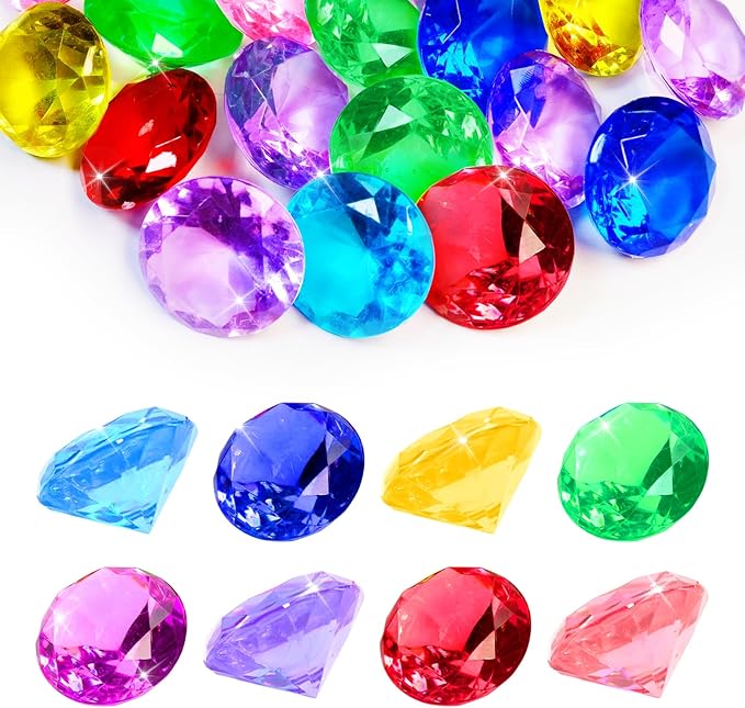 cntjv 28 Pcs Diving Gems Pool Toys 1.57in Large Colorful Diamond for Kids Acrylic Pirate Treasure Big Plastic Gems Underwater Mermaid Hunt Games Swimming Party Favors