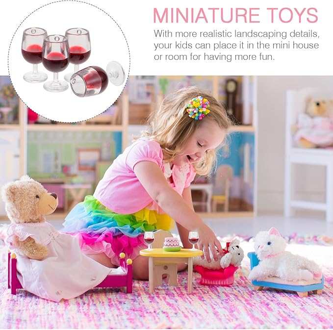 Mini Resin Wine Glasses Set 12Pcs 1.38 Inch Dollhouse Accessories with Keychain Holes for DIY Craft and Miniature Decor in Dark Red