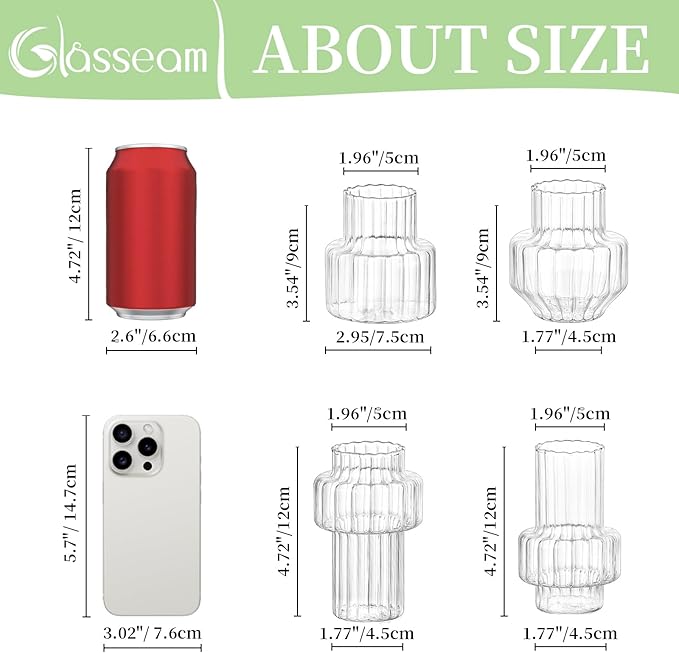 Glasseam Glass Bud Vases for Centerpieces: 4Pcs Clear Small Vase for Flowers Wedding Table Centerpieces - Modern Mini Decorations for Cute Vintage Home Living Room Decor