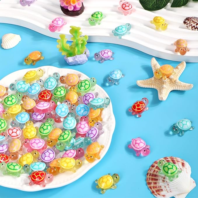 60 PCS Mini Resin Turtles, Luminous Miniature Turtle Figurines, Tiny Sea Turtle Animals Glow in The Dark for Dollhouse, Aquarium, Party Fillers, Cake Decorations, Fairy Garden Landscape