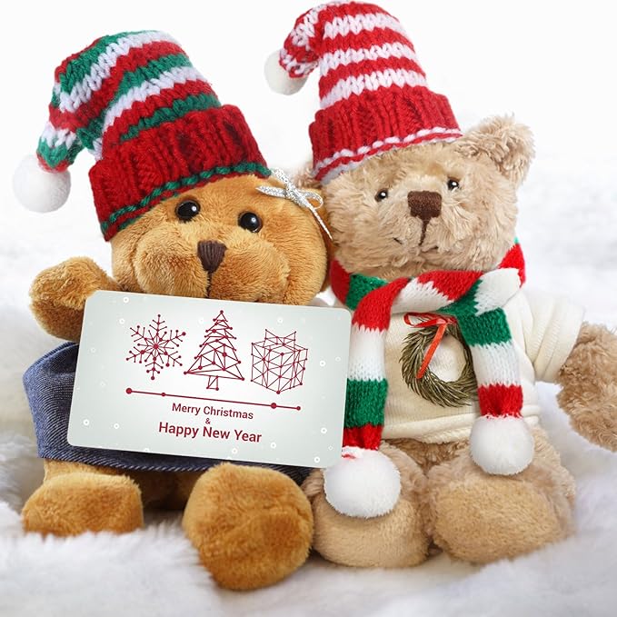 Geyoga 16 Pcs Mini Knit Doll Hat Valentines Day Small Santa Hat for Craft Winter Mini Snowman Hats and Scarf Tree Ornaments Snow Stripe Heart Wine Bottle DIY Decor Gifts
