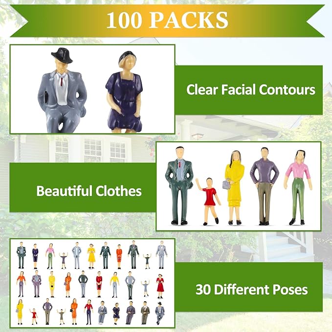 50 Pcs Mini People Figurines 1: 30 Scale Tiny People Model Miniature Sitting and Standing Little Plastic Figurines for Miniature Scenes